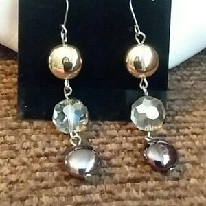 Gold, White and Silver Dangling Earrings
